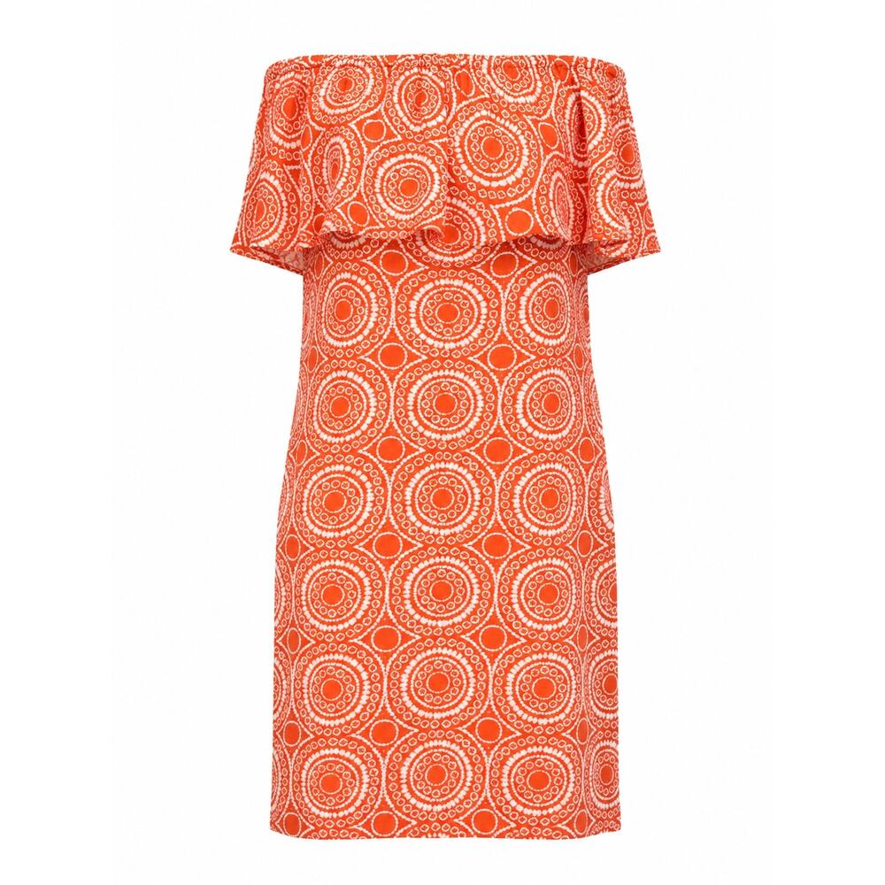 Michael Kors Orange Off Shoulder Ruffle Dress Size 6 Comfortable Resort Cruise